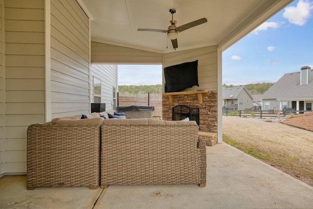 48 Ironwood Ct, Dallas, GA 30132 - view of patio / terrace featuring an outdoor stone fireplace and a ceiling fan