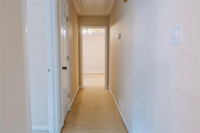 110 Fox Meadow Dr, Covington, GA 30016 - hall with attic access, light colored carpet, and baseboards