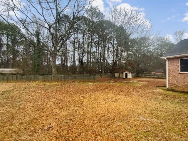 view of yard with a storage shed