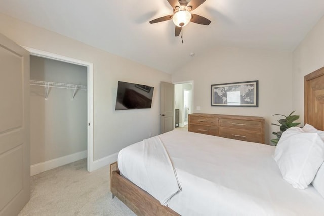 4230 Old Cherokee St, Acworth, GA 30101 - bedroom featuring vaulted ceiling, light colored carpet, a closet, and a ceiling fan