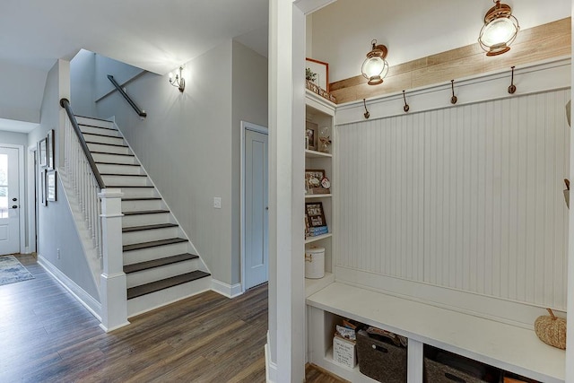 mudroom with dark hardwood / wood-style flooring