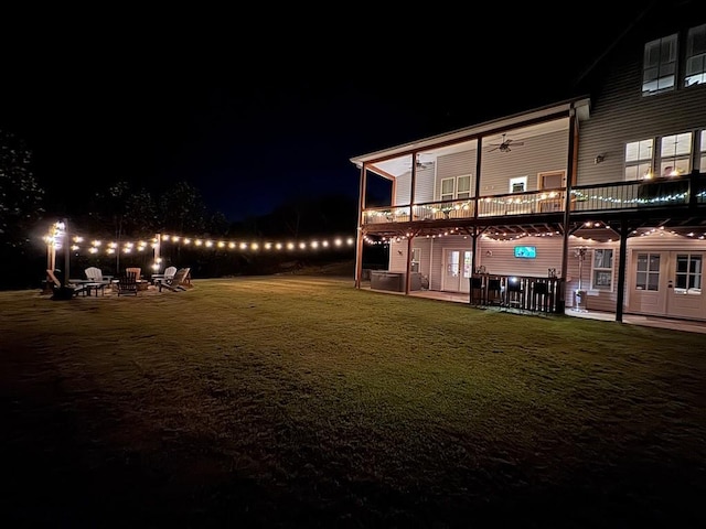 view of yard at night