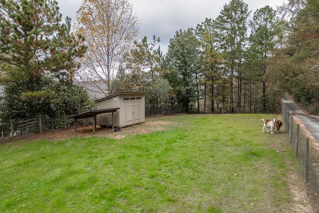 view of yard featuring a storage shed