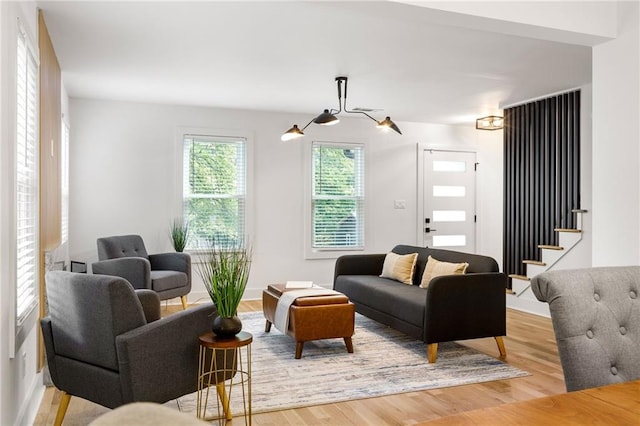 living area featuring light wood-style flooring