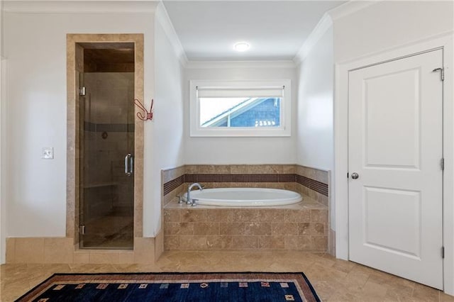 1601 Marlbrook Dr NE, Atlanta, GA 30307 - full bathroom with a garden tub, a shower stall, and crown molding