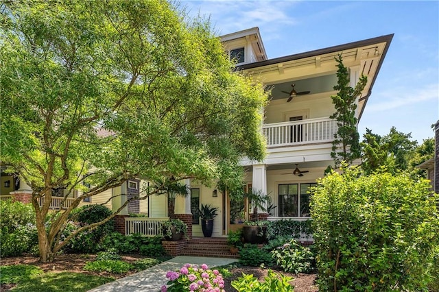 1601 Marlbrook Dr NE, Atlanta, GA 30307 - obstructed view of property featuring a ceiling fan, a balcony, and a porch