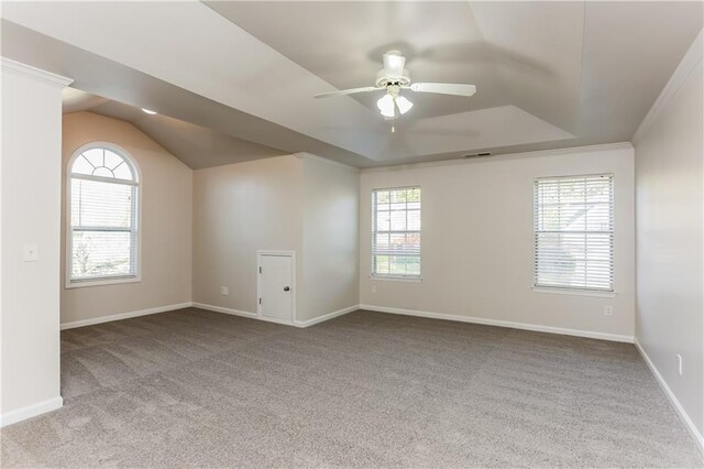 bonus room with light colored carpet, vaulted ceiling, and ceiling fan