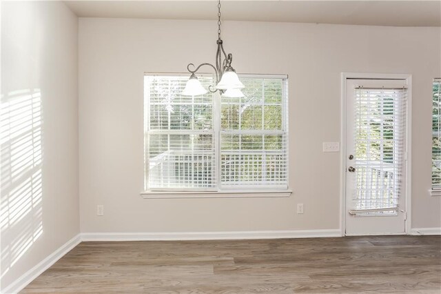 unfurnished dining area featuring hardwood / wood-style floors and a healthy amount of sunlight