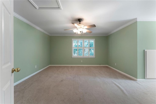 442 Cartecay River Run, Ellijay, GA 30536 - carpeted empty room featuring crown molding, ceiling fan, baseboards, and attic access