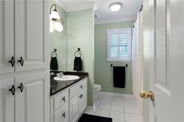 442 Cartecay River Run, Ellijay, GA 30536 - full bathroom with vanity, crown molding, toilet, tile patterned floors, and baseboards