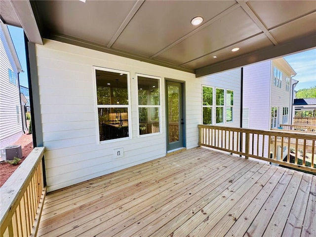 wooden terrace with central air condition unit