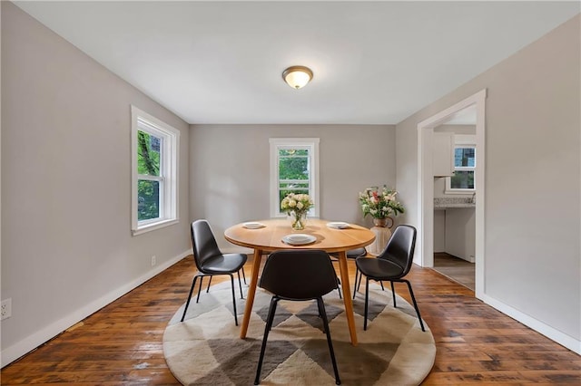 dining room with dark hardwood / wood-style floors