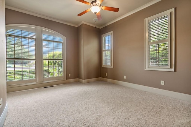2742 High Vista Pt, Gainesville, GA 30501 - empty room featuring carpet flooring, crown molding, baseboards, and ceiling fan