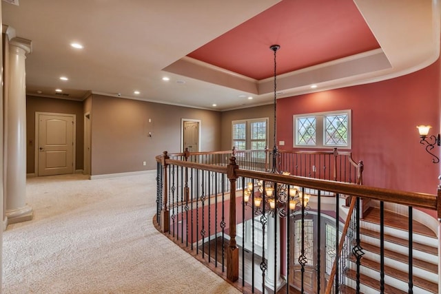 2742 High Vista Pt, Gainesville, GA 30501 - corridor featuring an upstairs landing, carpet floors, crown molding, recessed lighting, and baseboards