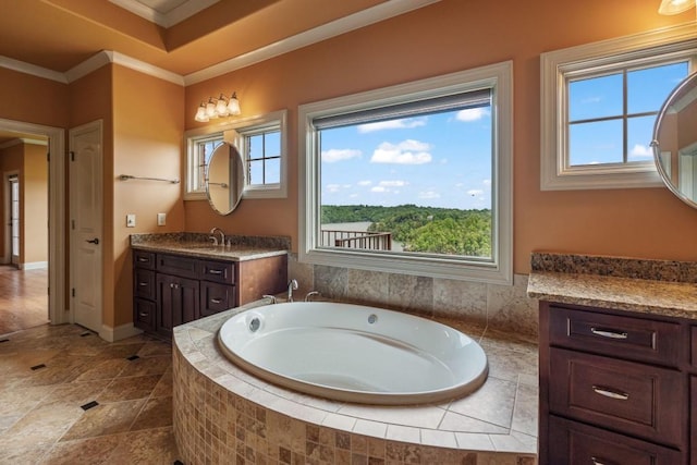 2742 High Vista Pt, Gainesville, GA 30501 - bathroom with ornamental molding, a bath, and vanity