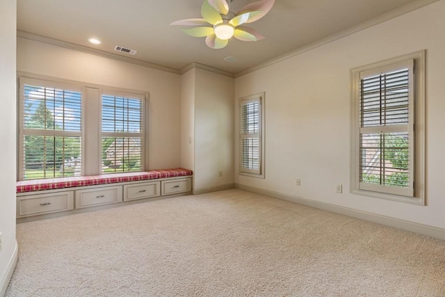 2742 High Vista Pt, Gainesville, GA 30501 - unfurnished room with light carpet, plenty of natural light, ceiling fan, baseboards, and ornamental molding