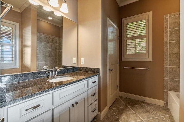 2742 High Vista Pt, Gainesville, GA 30501 - full bath featuring tile patterned flooring, a tub to relax in, vanity, baseboards, and crown molding