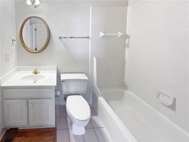 full bathroom featuring vanity, tile patterned floors, toilet, and shower / bath combination