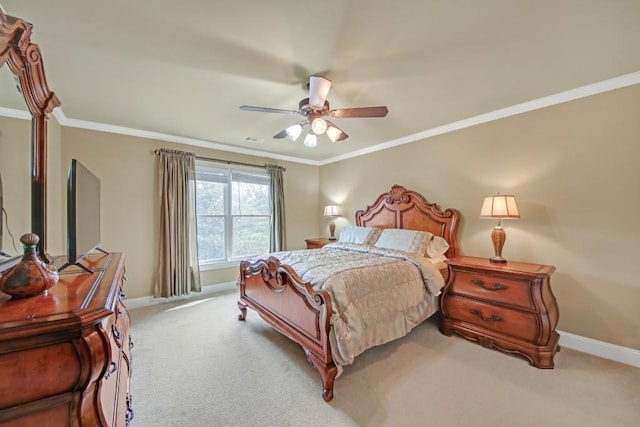 2740 Heritage Bend Ct SW, Grayson, GA 30017 - carpeted bedroom featuring baseboards, crown molding, and a ceiling fan