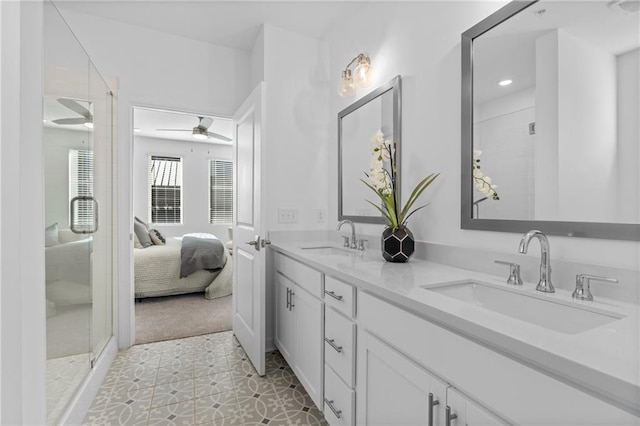 388 Pratt Dr Unit 2113, Atlanta, GA 30315 - ensuite bathroom with double vanity, a ceiling fan, and a shower stall