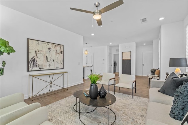 388 Pratt Dr Unit 2113, Atlanta, GA 30315 - living room featuring wood finished floors, a ceiling fan, and recessed lighting