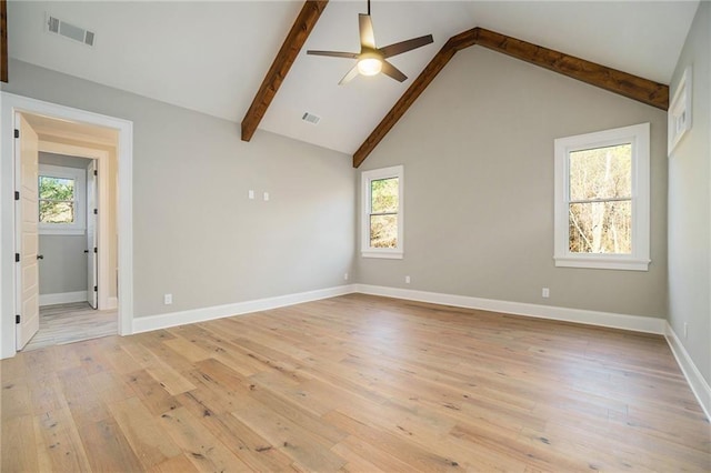 unfurnished room with ceiling fan, light wood-style flooring, and baseboards