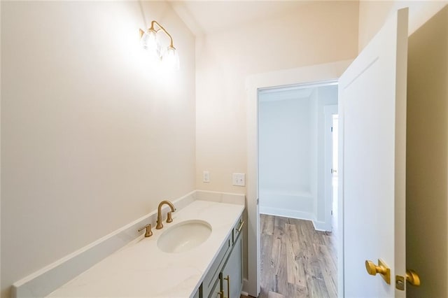 bathroom with vanity and wood finished floors