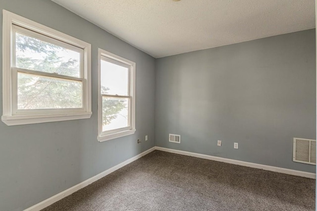 unfurnished room with carpet and a textured ceiling