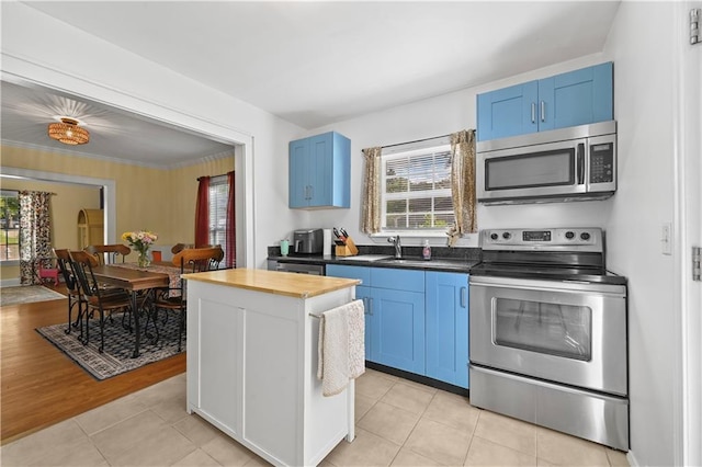 511 Robinson Ave SE, Atlanta, GA 30315 - kitchen with stainless steel appliances, blue cabinets, and healthy amount of natural light