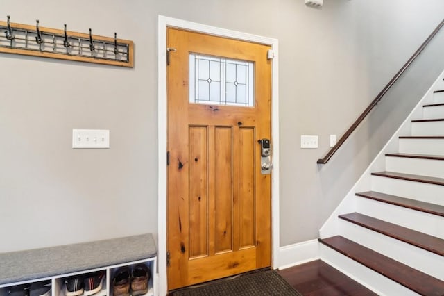 entryway with hardwood / wood-style flooring