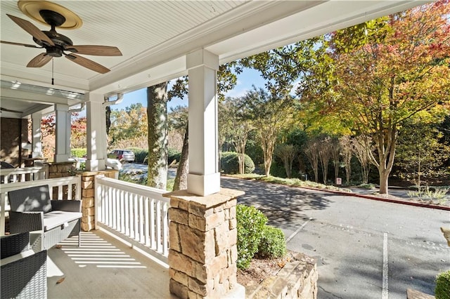 view of patio / terrace with ceiling fan and covered porch