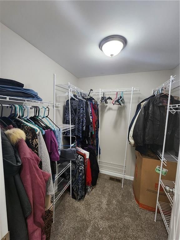 spacious closet with dark carpet