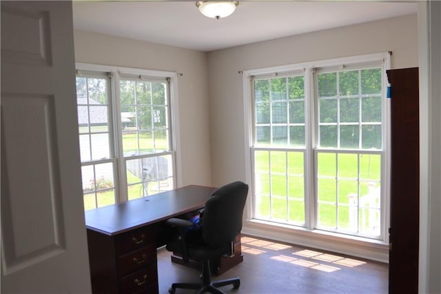 office space with hardwood / wood-style flooring