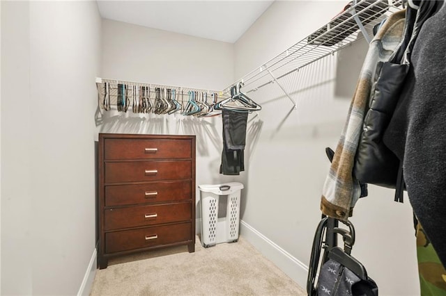 walk in closet with carpet