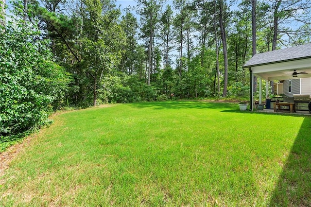 view of yard with ceiling fan