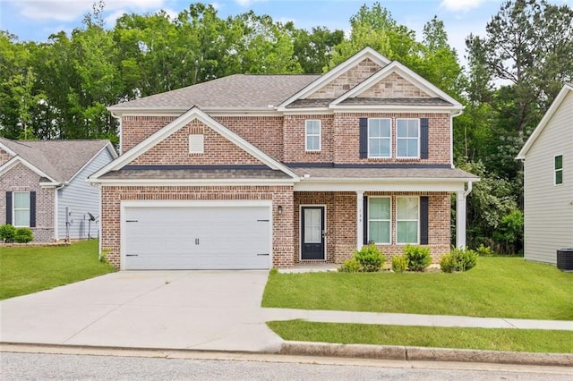 139 Hunts Mill Cir, Griffin, GA 30224 - view of front facade with concrete driveway, brick siding, a front yard, and cooling unit