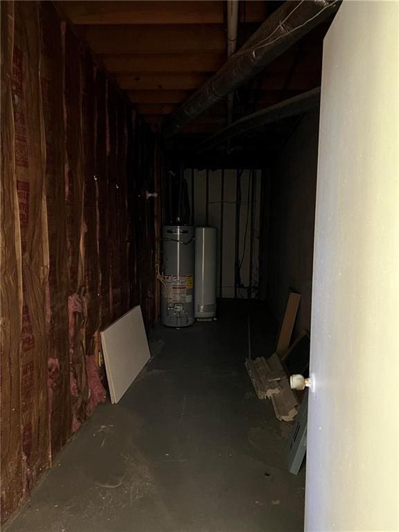 basement featuring gas water heater