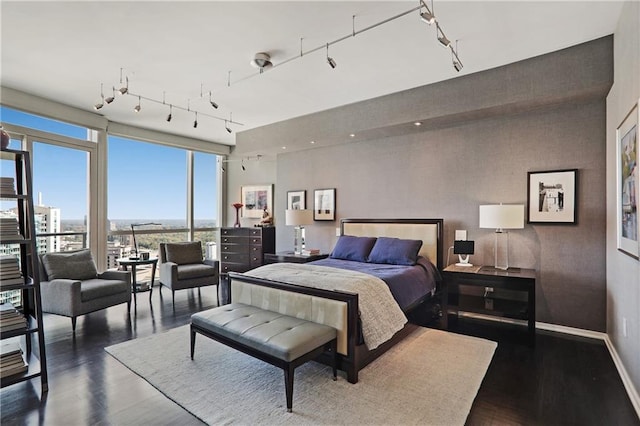 bedroom with dark hardwood / wood-style flooring