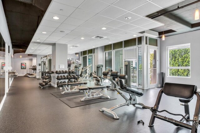 943 Peachtree St NE Unit 1109, Atlanta, GA 30309 - exercise room with a paneled ceiling