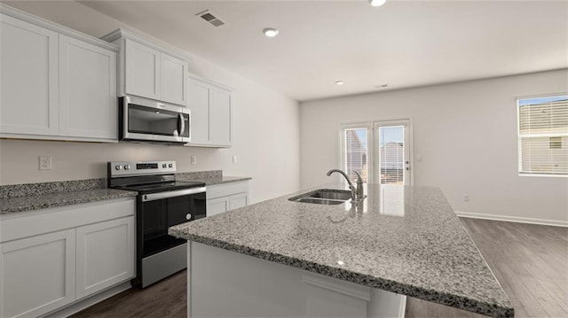 kitchen featuring a sink, visible vents, a wealth of natural light, and appliances with stainless steel finishes
