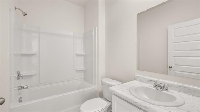 full bathroom featuring shower / bath combination, toilet, and vanity