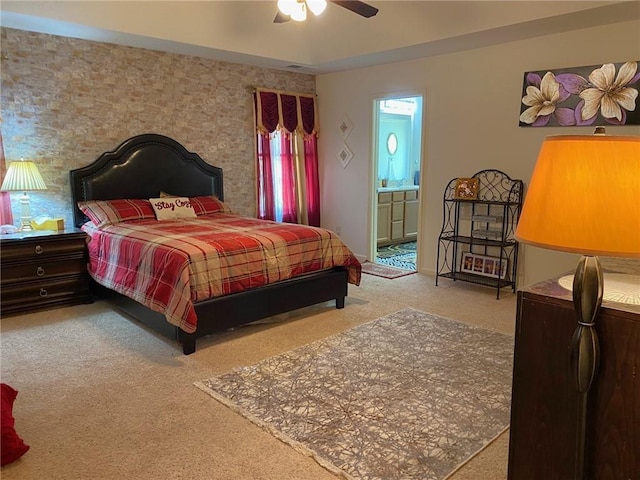 3692 Archgate Ct, Alpharetta, GA 30004 - carpeted bedroom with connected bathroom and a ceiling fan