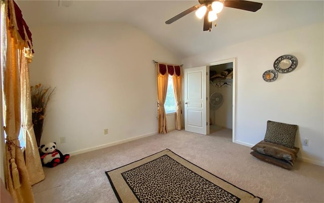 3692 Archgate Ct, Alpharetta, GA 30004 - unfurnished bedroom featuring carpet flooring, lofted ceiling, ceiling fan, and baseboards