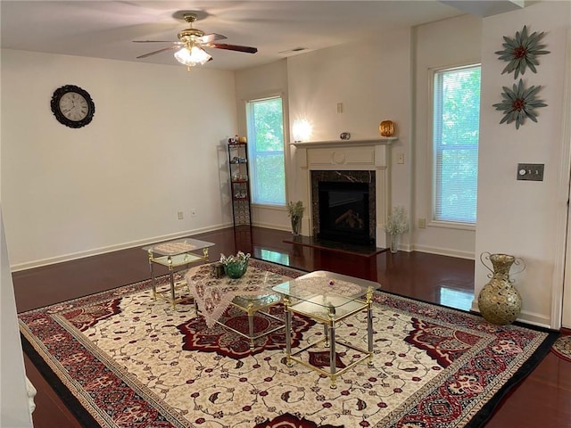 3692 Archgate Ct, Alpharetta, GA 30004 - living room with a ceiling fan, a fireplace, and baseboards