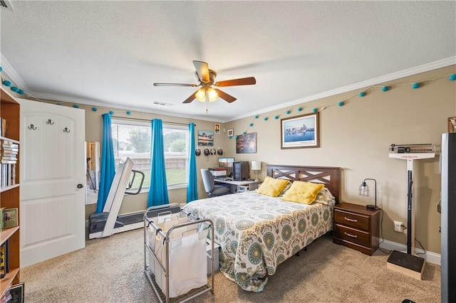 108 Lake Point Ct, Jefferson, GA 30549 - bedroom with crown molding, carpet floors, a textured ceiling, and ceiling fan