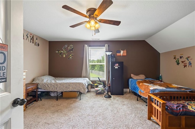 108 Lake Point Ct, Jefferson, GA 30549 - bedroom featuring carpet floors, ceiling fan, lofted ceiling, and a textured ceiling