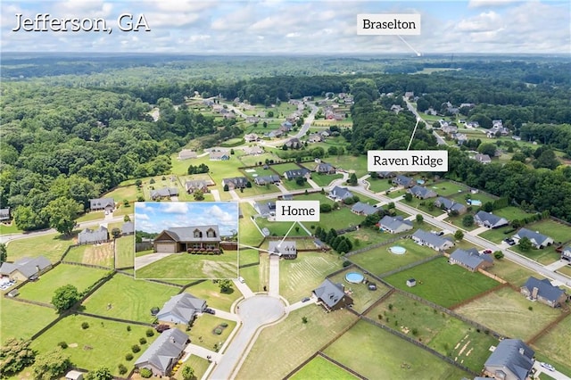 108 Lake Point Ct, Jefferson, GA 30549 - aerial view of property and surrounding area with a heavily wooded area