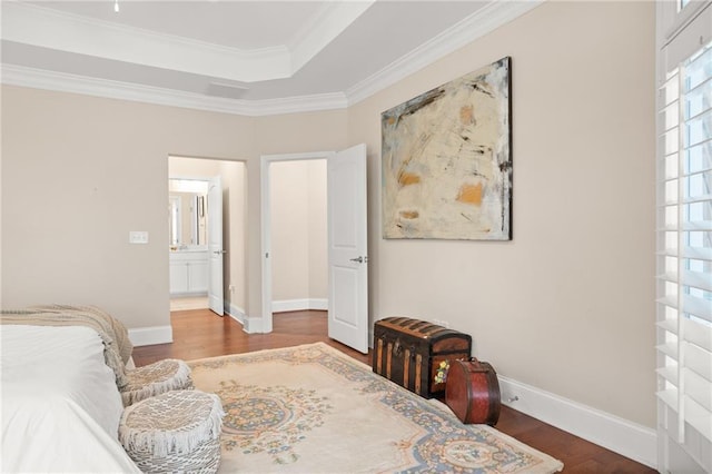 bedroom with hardwood / wood-style flooring and ornamental molding