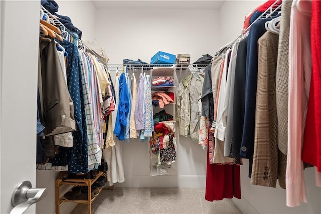 walk in closet with carpet