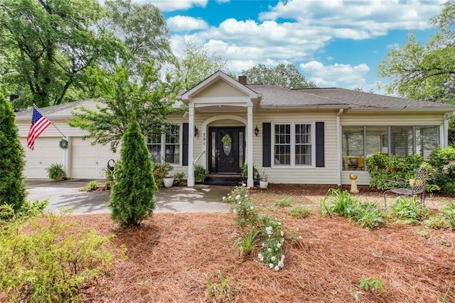 791 E Main St, Canton, GA 30114 - ranch-style home featuring a garage, a chimney, driveway, and roof with shingles